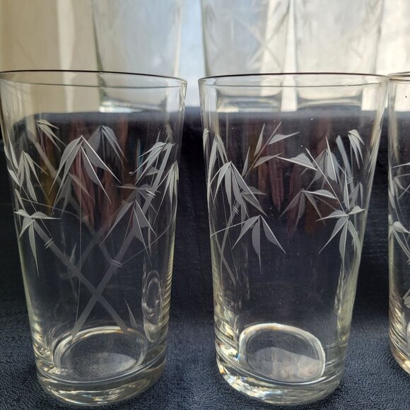 Set Of 6 Vintage Etched Sasaki Bamboo Pattern Juice Glasses - Picture 2 of 3